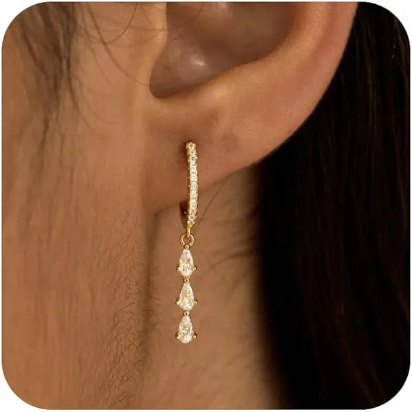 SELFROSE 14K Gold Plated Butterfly Dangle Earrings for Women - Dainty, Trendy, Hypoallergenic CZ Drop Earrings - Simple Long Dangling Jewelry