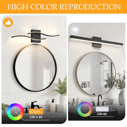 Image of KARTOOSH Hardwired Black Vanity Lights for Bathroom | 2 Pack 23.6 in LED Vanity Light, 3CCT Dimmable, Waterproof Rustproof, Hardwired Wall Mount for Bathroom Mirror Sides