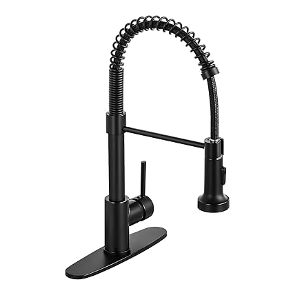 Kitchen Faucets with Pull Down Sprayer, DJS Faucet for Kitchen Sink, Brass Black Single Handle Single Lever High Arc Spring Faucet for Sinks.