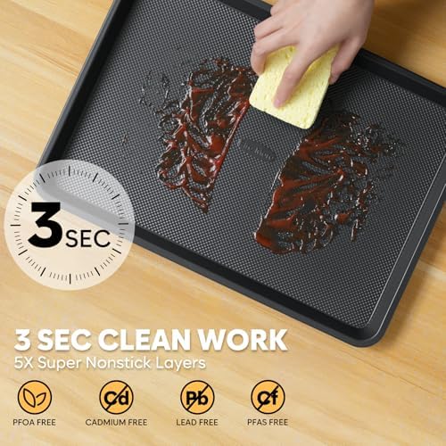 Half Sheet Pan 17.3” x 13.1”, Cookie Sheets for Baking 0.8mm Thick Non Stick Baking Sheets for Oven Heavy Duty Baking Trays - Thumbnail 4