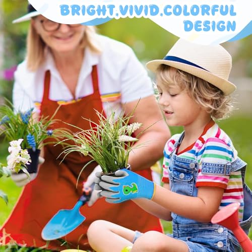 Image of Kids Gardening Gloves, Rubber Coated Non-Slip Yard Work Gloves for Boys & Girls, Protective Garden Gloves for Digging, Outdoor Play, Field Trips (Ages 5-10) (Blue)