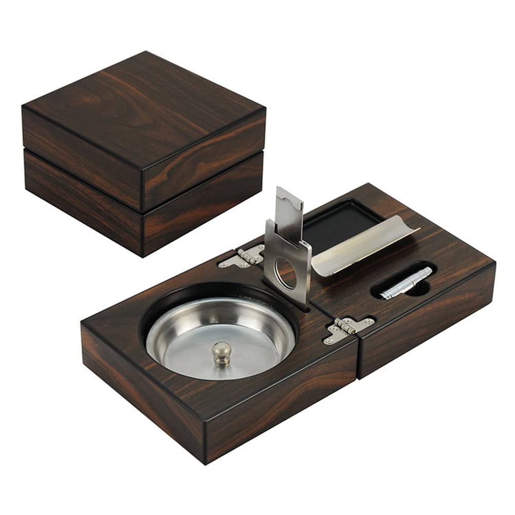 Cendrier rétro pliable en bois avec cutter et poinçon, ensemble compact en acier inoxydable