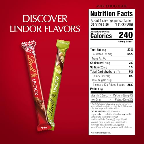 Image of Lindt LINDOR Milk Chocolate Truffle Bar, Chocolate Candy Bar with Smooth Center, 1.3 oz. (24 Pack)