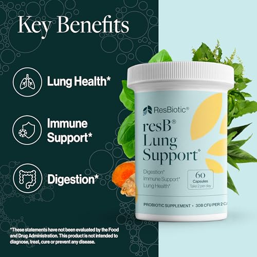 resB Lung Support Probiotic Supplement - Lung Health Supplement for Smokers, Gut Health, Immune & Digestive Support, Respiratory Care, Holy Basil & Turmeric, Clinically Trialed - 60 Capsules - Image 5