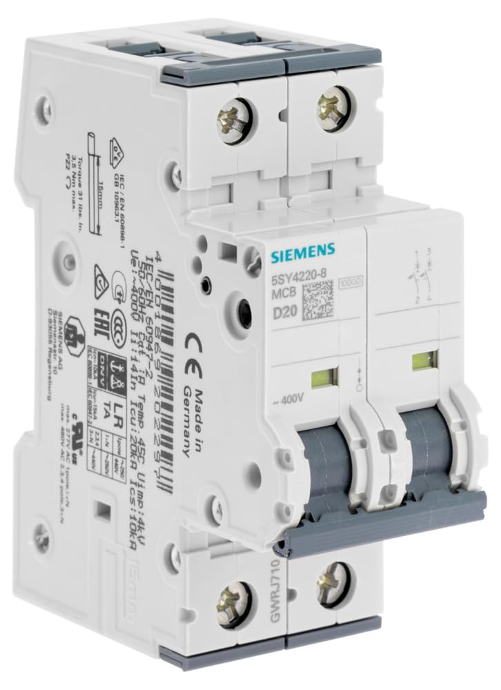 Siemens - Zweipoliger Leistungsschalter 20 A D-Kurve Für Klimaanlagen
