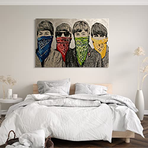 Printed Paintings Impression sur Toile (120x80cm): Banksy – La Bouche du Portrait des Beatles est - Les Beatles, Paul McCartney, John Lennon, RIngo Starr, George Harrison Printed Paintings Impression sur Toile (120x80cm): Banksy - La Bouche du Portrait des Beatles est – Image 7