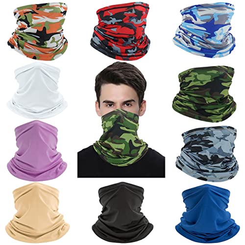 Kicwitgoo 10 Pcs Summer Neck Gaiter Scarf Bandanas for Men Balaclava Cooling Breathable Face Cover Scarf for Hiking Cycling Camping.