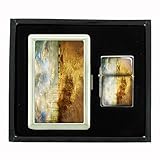 Perfection In Style Cigarette Case and Oil Lighter Gift Set Vintage Beach Design 009