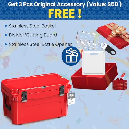 Image of Rotomolded Hard Cooler, Portable Small Ice Chest with 3-Inch Insulation, Heavy-Duty Beach Cooler for Camping, Fishing, Boating, Picnic, BBQ, Travel