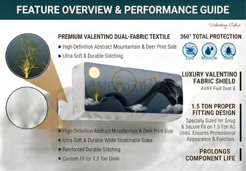 Image of Polyester Printed Air Conditioning Dust Cover Folding Designer Ac Cover For Indoor Split Ac 1.5 Ton (97X 31X 21 Cm ) (Moonlight)