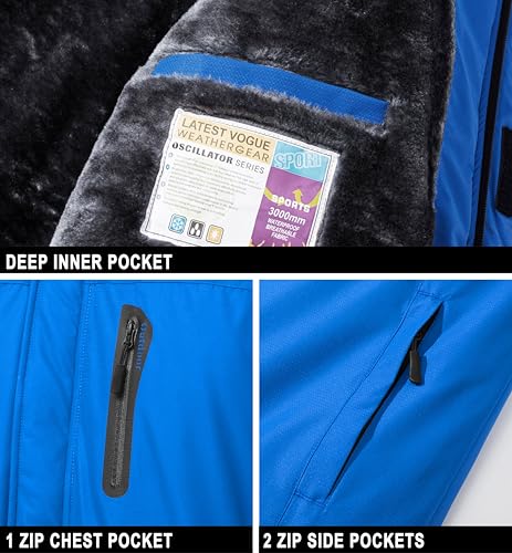 MAGCOMSEN Men's Waterproof Jacket Windproof Ski Coats Fleece Warm Winter Outdoor Thermal Coat With Hood Blue,L - Image 6