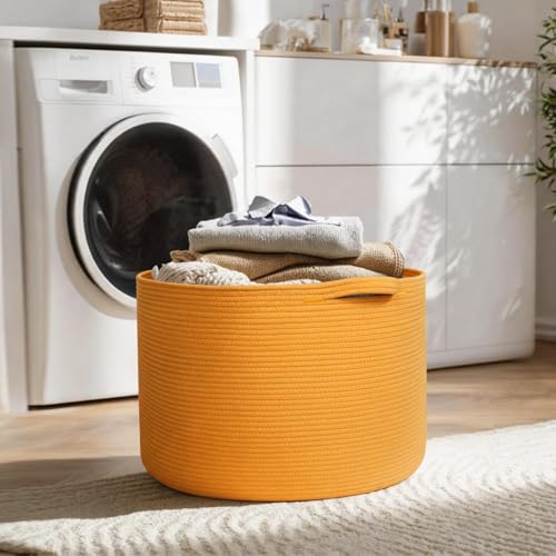 Image of MEGASKET Extra Large 115L Orange Basket, 23.6 inchx15.7 inch Woven Cotton Rope Bins for Blankets, XXXL Baby Nursery Laundry Towel Basket, Oversized Kids Dog Toy Storage Box, Orange Living Room Decor Organizer