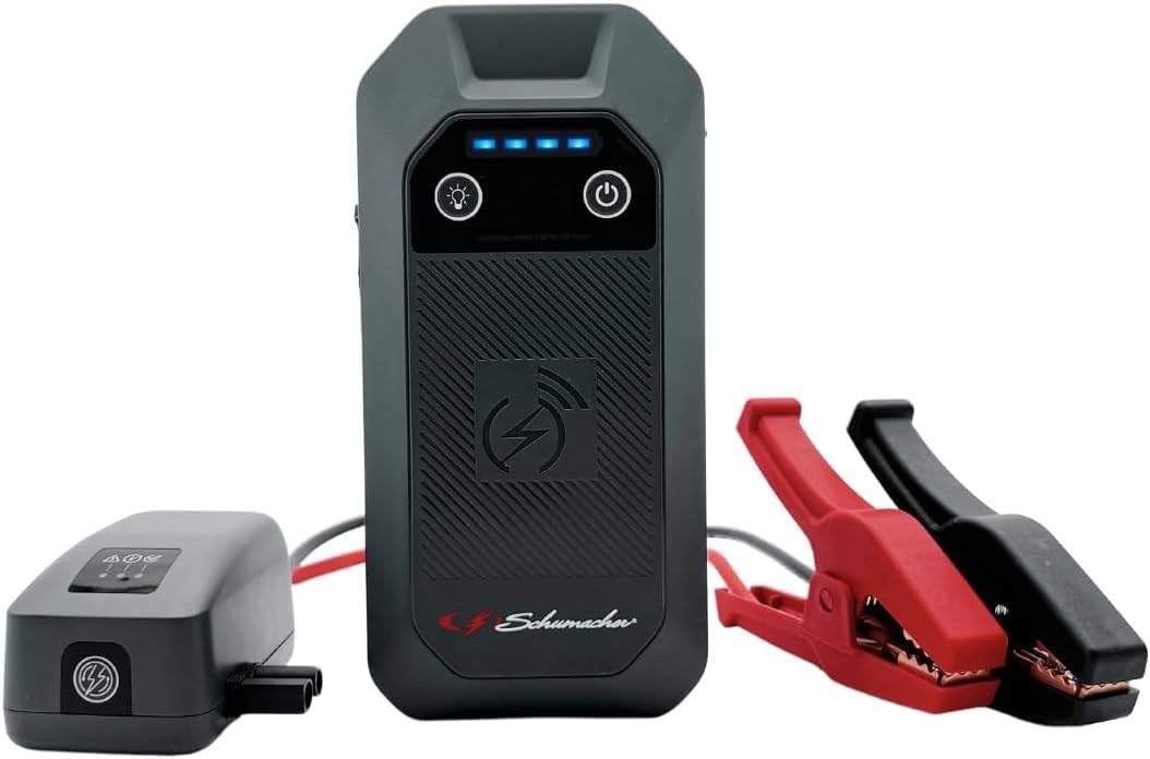 Schumacher Electric Compact SBX504 - Auto-Starthilfe 1000A 12V - Lithium-Booster mit Sicherheitsklemmen - Benziner 6L / Diesel 3L - USB-C, Kabelloses Laden, LED - Override & Pre-Heating