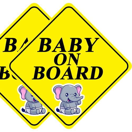 Image of 2 Pack Baby on Board Magnet for Car, Magnetic Safety Sign with Reflective, Strong Car Magnet Sticker, Waterproof Baby in Car Sign for Dad Mom, Easy to Attach and Remove 4.7 Inch(Yellow - 2 Pack)