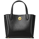 Genuine Leather Tote Bag Top Handle Women's Handbags Medium Size Purses for Women Black Satchel Bags for Women with Gold Hardware
