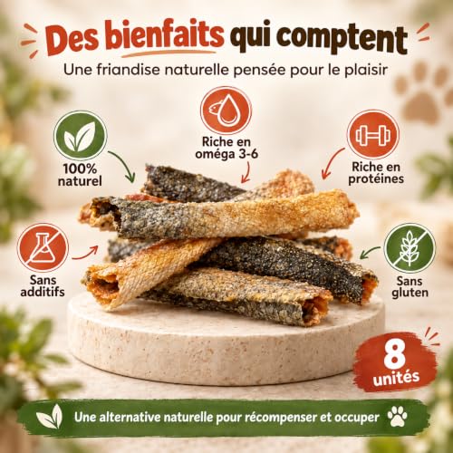 MAIKAI Lachshaut Rollen für Hunde, Getrockneter Hundesnack mit Omega-3 150g