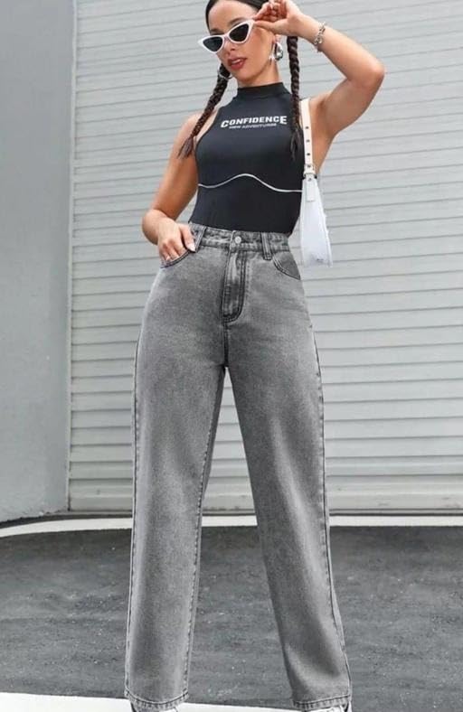 Image of Rajeev Enterprises Wide Leg Denim Pants High Rise Fit Casual Comfortable Everyday Jeans for Girls Women