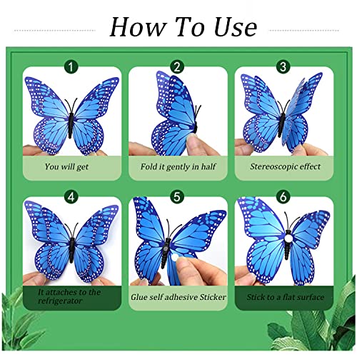 24Pcs Butterfly Wall Stickers 3D Blue Butterflies Wall Decals For Home Living Room Bedroom Wall Diy Decoration, 12 Style 4 Size Butterfly Removable Mural Wall Art Magnet Stickers #TOP6