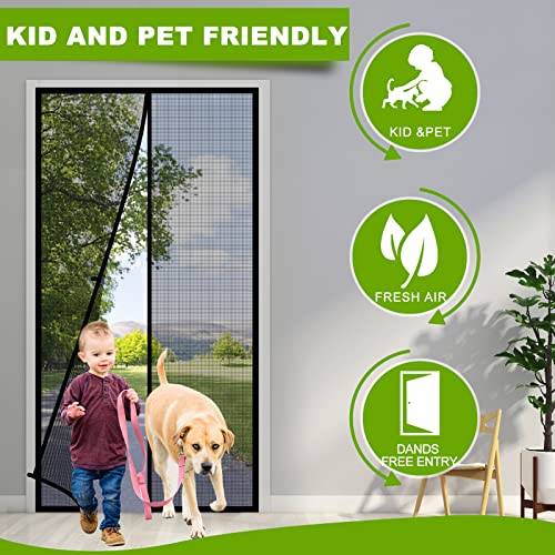Hador Magnetic Screen Door Mesh With Super Strong Magnets Fit Door Size 32" X 80", Mesh Size 34" X 81" Middle Opening Door Net Screen For Sliding Door, Front Door, Single Door And Patio Door #TOP2