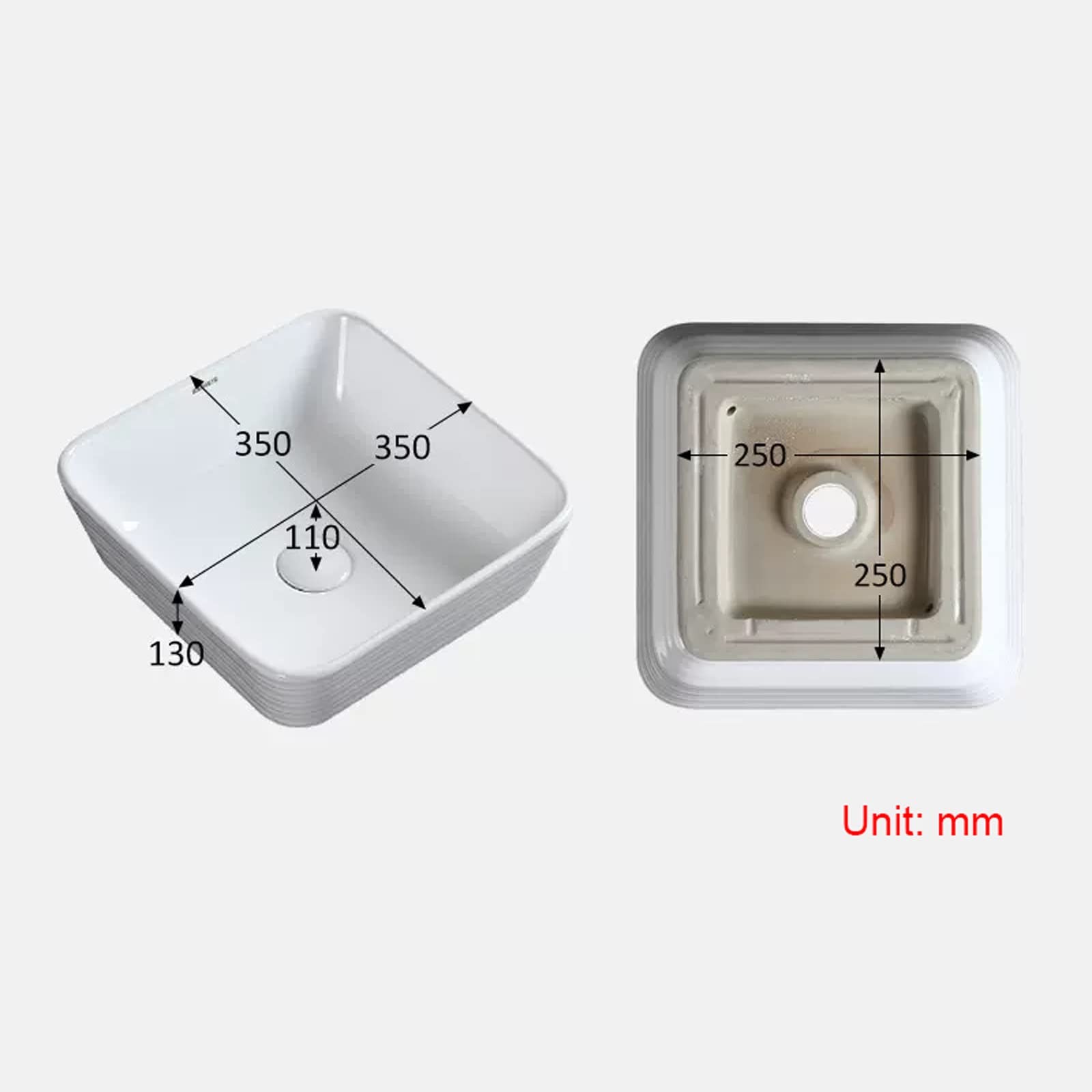 Baño Lavabo Fregadero de baño Cuadrado de 13,7 "x 13,7" sobre encimera, Lavabo de cerámica for Recipiente, Lavabo de tocador Blanco for baño, Hotel, apartamento Fregadero del baño