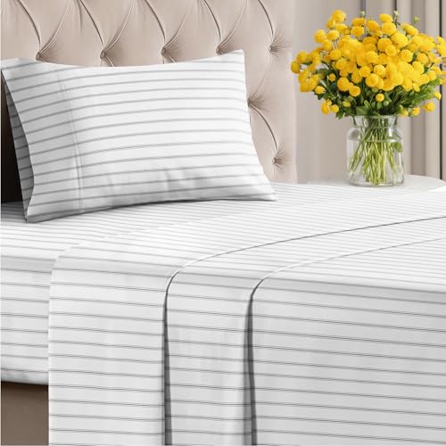 Image of Twin 3 Piece Striped Sheet Set - Soft, Breathable & Cooling - Double Black