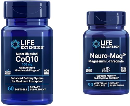 Life Extension Super Ubiquinol CoQ10 con soporte mitocondrial mejorado y L-treonato de magnesio Neuro-mag, L-treonato de magnesio