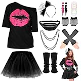 Lukovee Disfraz de los 1980 para Mujers, 25 Conjunto de Accesorios para Disfraces para Adultos Mujer de los Años 80 90...