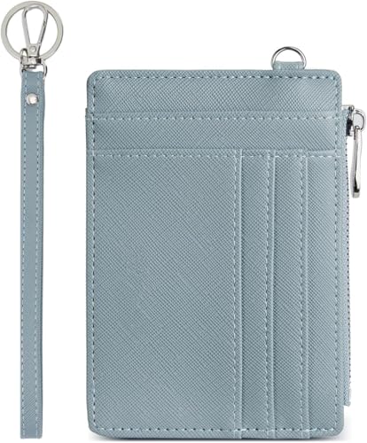 Image of VOGARD Small Wallet for Women RFID Leather Credit Card Holder Slim Wristlet Keychain Wallet with Zipper Pocket (Blue)