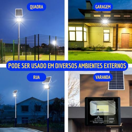 Kit 2 Refletor Solar 100W Prova D'água Acendimento Automático Iluminação Externa Energia Solar