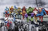 poster flash talk  AvenellArt Marvel DC Superhéroes Impresión del Arte/Poster Almuerzo En La Parte Superior De Un Rascacielos Captain America Deadpool Hulk Flash Superman (A1 594x841 mm / 23.4x33.1)