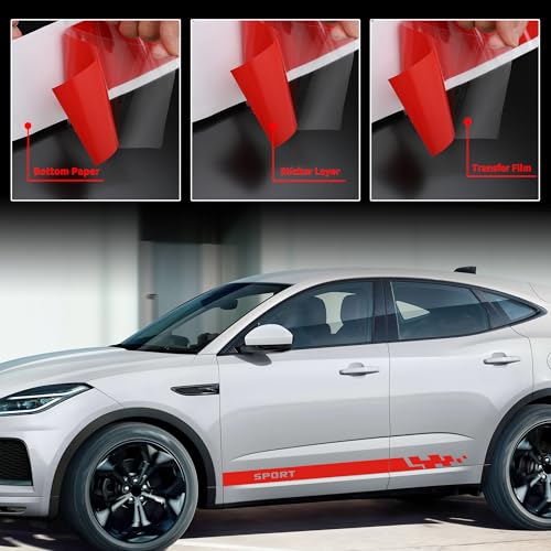 Image of TOMALL 1 Pair Car Body Side Stickers Racing Sports Stripe Decals for Car Universal Vinyl Waterproof Long Decal Decoration Sports Graphic Decals for Truck SUV Off-Road Vehicles Accessories (Red)