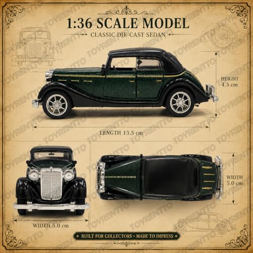 Image of 1:36 Scale Vintage Die Cast Car Model Pull Back Action Open Door Metal Toy Classic Retro Sedan Collectible Vehicle for Kids Adults Display Decor Birthday Gift