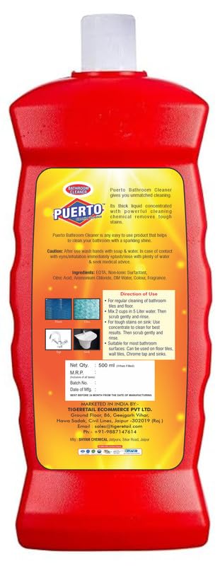 Image of Puerto Bathroom Cleaner - 1 Ltr (Pack of 2)| Suitable for Bathroom floors, Slabs, Wall tiles, Sinks, Basins, Stainless Steel taps and Shower heads