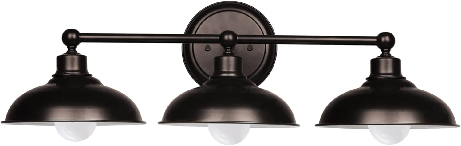 27.24'' Industrial Farmhouse 3-Light Indoor Bathroom Vanity Light with Metal Shades for Over the Mirror, Oil Rubbed Bronze, E26 Base (Bulbs Not Included)
