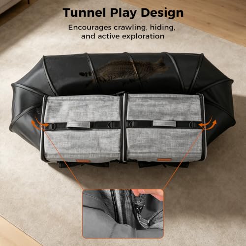 Image of PETUX 2-in-1 Double Cat Carrier with Play Tunnels for Multiple Cats | Portable, Breathable, Soft Side Cat Carrier with Litter Box and Comfortable Hammock for Travel and Vet Visit, 32 inchx13 inchx17 inch