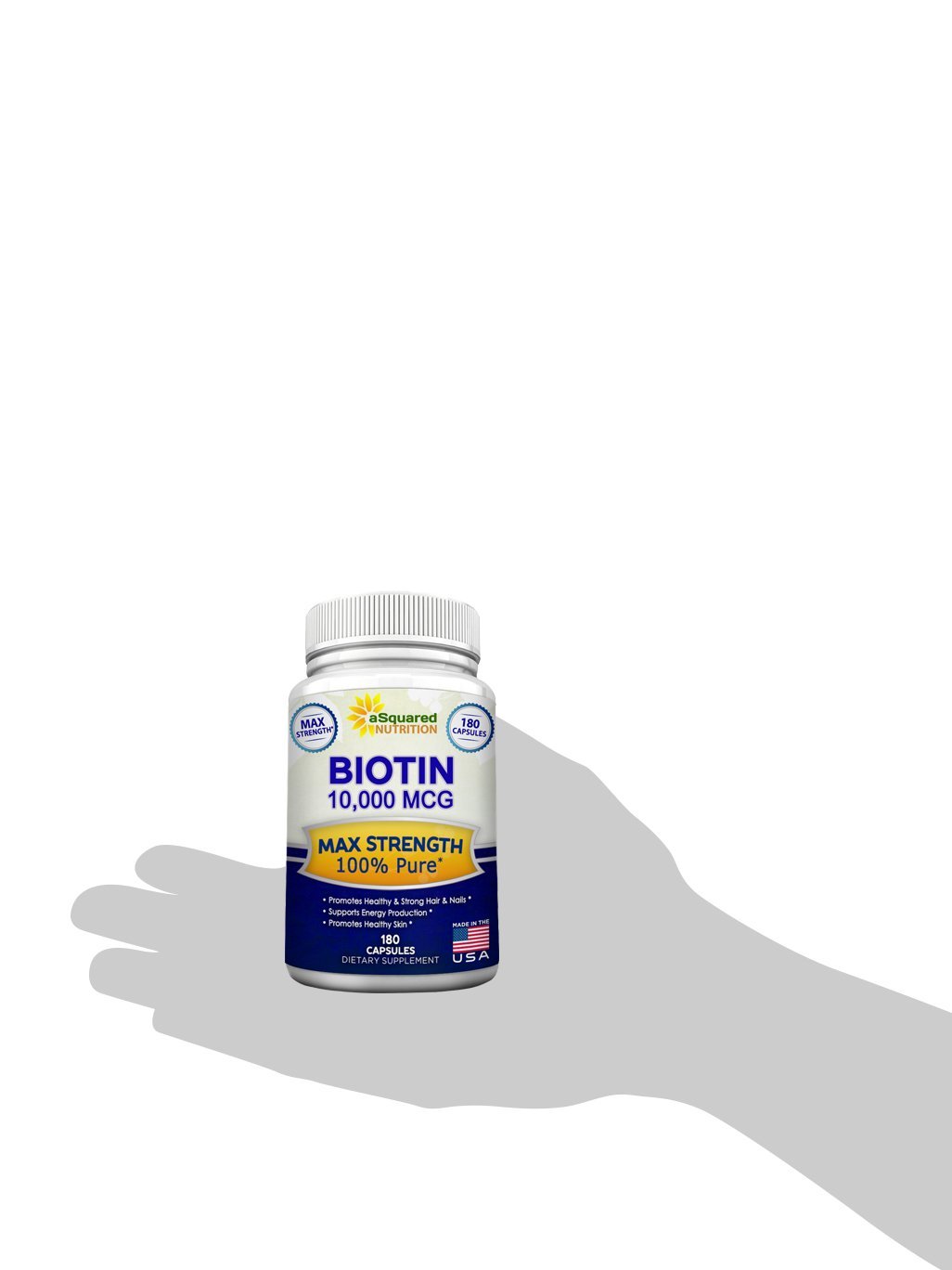 Biotin with 10,000 MCG Max Strength Vitamin B Supplement for Men & Women, Vitamin B7 Biotin