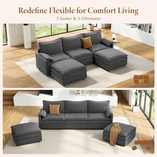 Image of Vesgantti 108 inch U Shaped Modern Cloud Couch, Deep Seat Sectionals, Gray