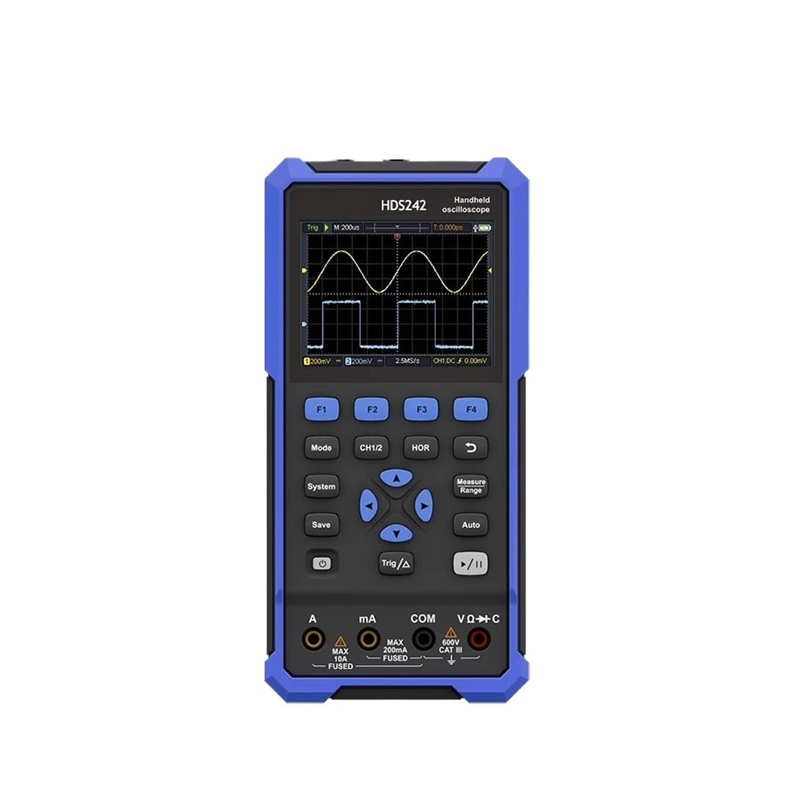 OSHZIKJII HDS2202S Handheld Digital Oscilloscope 200MHz 1GS/s 3 In 1 2Channels Osciloscopio Multimeter +1CH Generator(HDS242S)