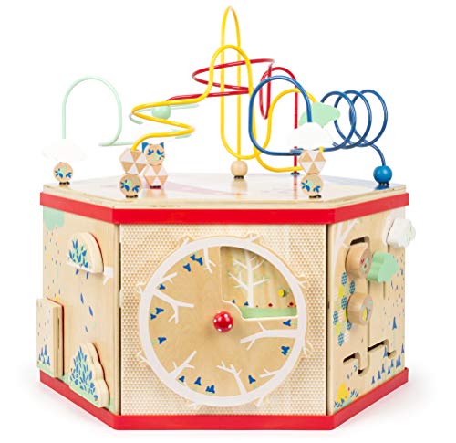 Wooden Activity Cube Xl Size By Small Foot – Classic 7-Sided Interactive Toy With Bead Maze, Puzzle, Shape Sorter, Clock & Wheels - Develops Kids Dexterity, Motor Skills – Age 12+ Months #TOP7