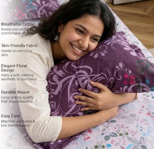 Image of VAS COLLECTIONS Cotton Double Bedsheet with 2 Pillow Covers (90x100 Inch) | 180 TC Soft Breathable Printed Bedsheet for Double Bed | Bedding Set for Bedroom & Home Decor (Mulled Wine)