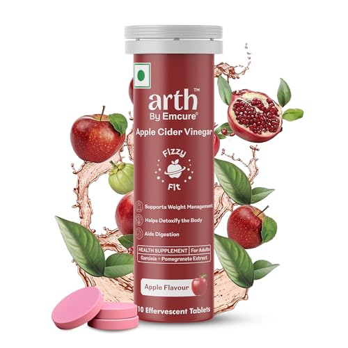 Image of Arth Apple Cider Vinegar Effervescent Tablets 500mg | Supports Weight Management, Metabolism & Gut Health | Garcinia Cambogia, Pomegranate Extract | Vit B6 B12 | Apple Flavour | 10 Tablets