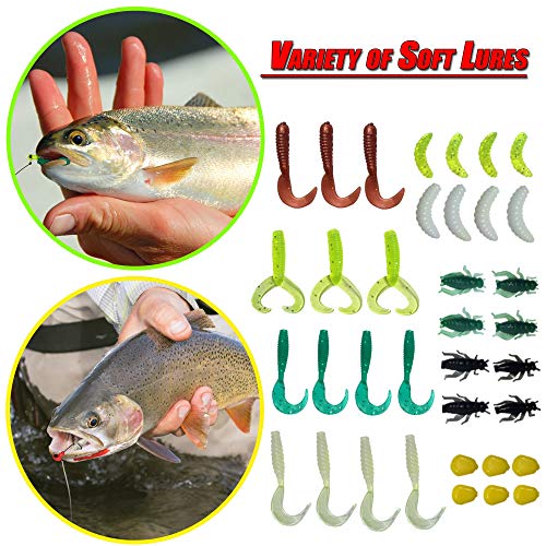 steady Essentials Fishing Tackle Beginner Kit (183 Pcs!!) Assortment, Novice, Bass Worms, Lure Trout, Salmon, Catfish, Metal Hooks, Includes Crankbaits, Bait Jigs, Spoons, Trout Spinner, Soft Plastic - Thumbnail 7