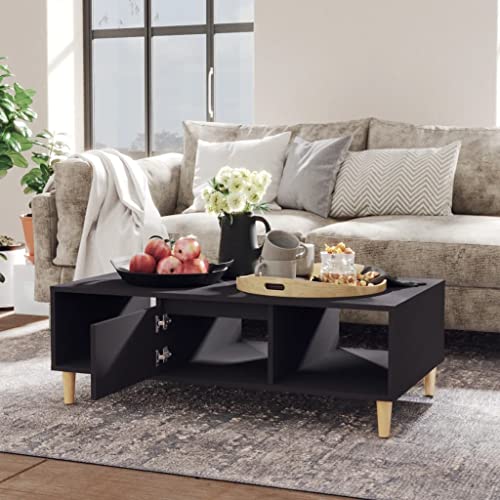 Table basse gris en bois d'ingénierie avec compartiment intérieur