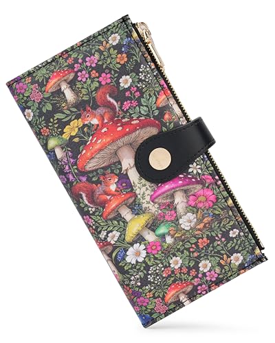 Image of Mushroom Women's Wallet,Thin RFID Card Holder with Zipper Pocket