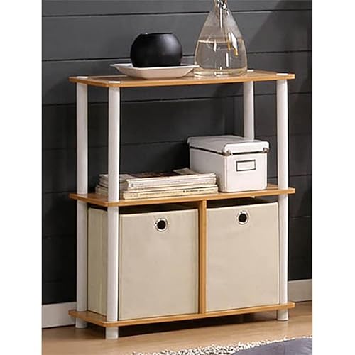 Furinno 99152Be/Wh/Iv 3-Tier Go Green Multipurpose Storage Rack Shelving Unit Bookshelf Cabinet With 2 Bins, Beech Finish #TOP1