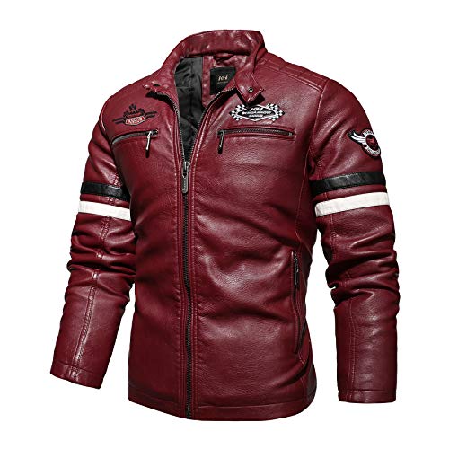 Image of Men's Casual Stand Collar PU Faux Leather Zip-Up Motorcycle Bomber Jacket
