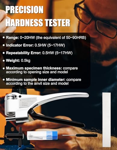 Image of Webster Hardness Tester Metal Hardness Tester Handheld Hardness Tester with Measuring Scope 0-20HW Portable Hardness Tester Test Hardness of Aluminum Brass Copper Stainless Steel (Model W-20)