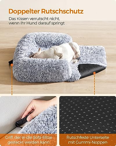 Feandrea FluffyHug Hundebett Plüsch, Hundedecke Sofa, Sofaschutz Hund, Hundekissen, Größe M, für kleine und mittelgroße Hunde, 80 x 75 x 16 cm, Ombré-Grau PGW221G01