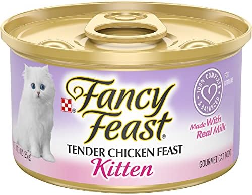 Purina Fancy Feast Grain Free Pate Wet Kitten Food, Tender Chicken Feast – (24) 3 oz. Cans
