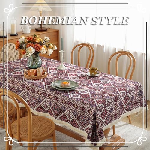 Nappe en lin avec pompons bohème 140x180 nappe rectangle table fête